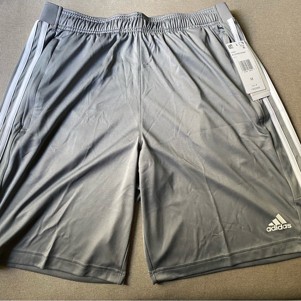 ADIDAS Mens 3S PES Shorts gray White Stripes Basketball Zipper Pocket SZ M - Picture 6 of 11